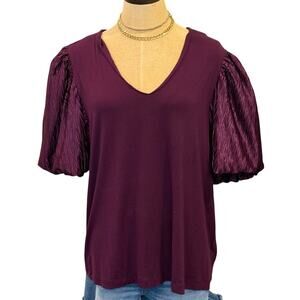 DR2 Plum Pull Sleeve V Neck Top Shirt Blouse Women size XL